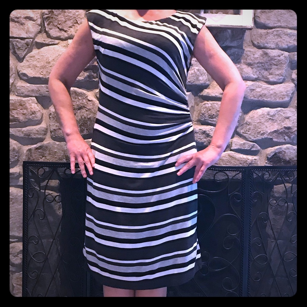 Loft side cinch striped knit dress EUC Size L